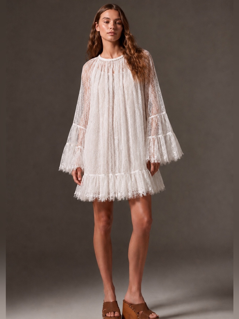 NWT Alice + Olivia Delia Lace Ruffled Tunic Minidress Size Medium